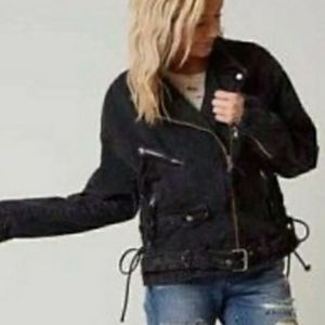 Oversized freepeople moto style jean jacket